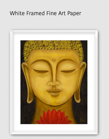 Serene Buddha Face Portrait | Yellow Meditation Art