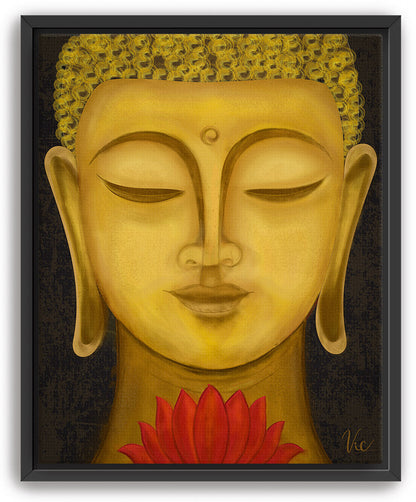 Serene Buddha Face Portrait | Yellow Meditation Art