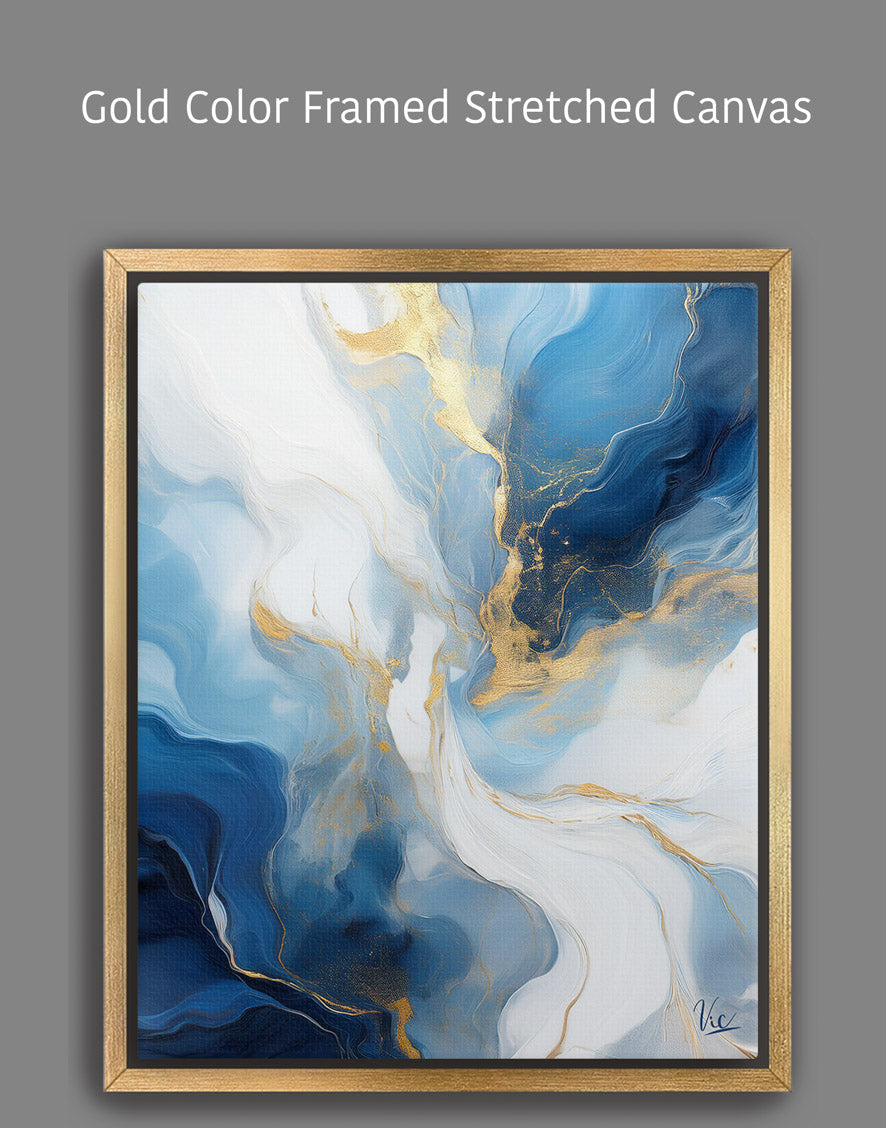 Abstract Blue Gold Contemporary Painting