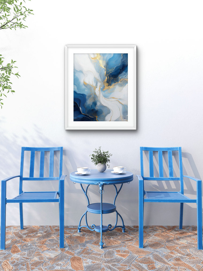 Abstract Blue Gold Contemporary Painting