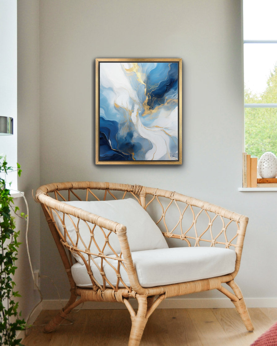 Abstract Blue Gold Contemporary Painting