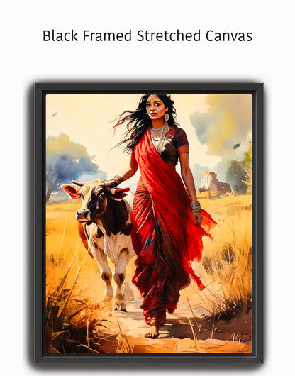 Fine Art Wall Painting of Traditional Indian Village Woman