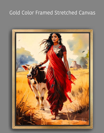 Fine Art Wall Painting of Traditional Indian Village Woman