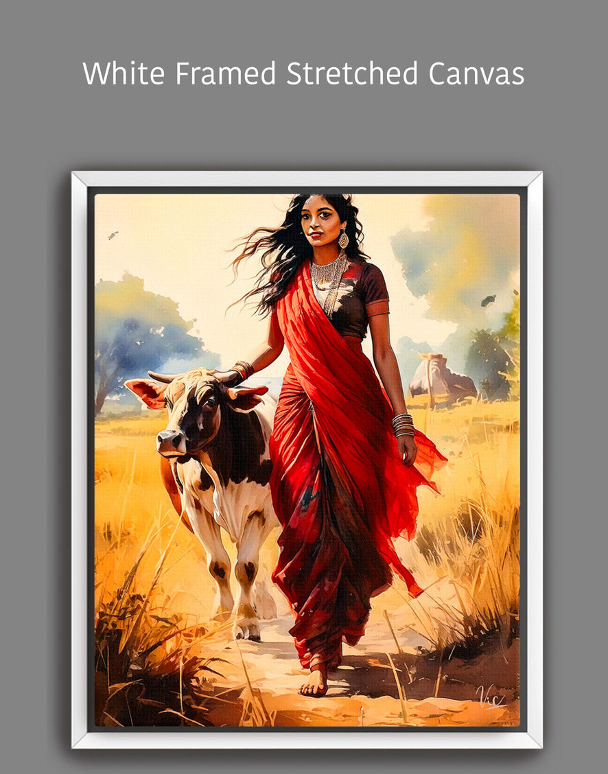 Fine Art Wall Painting of Traditional Indian Village Woman