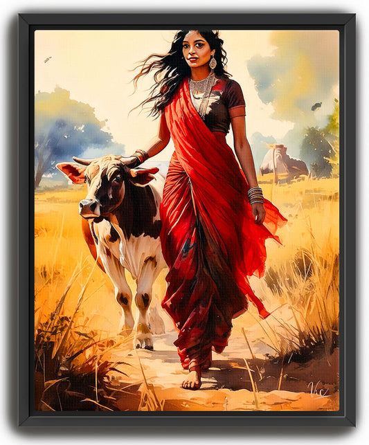 Fine Art Wall Painting of Traditional Indian Village Woman