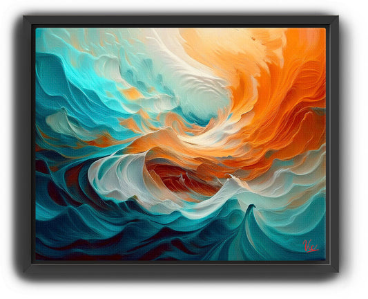 Abstract Waves Painting - Blue & Orange Fine Art Wall Decor