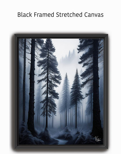 Dark Black and White Misty Forest Painting | Fine Art Wall Décor