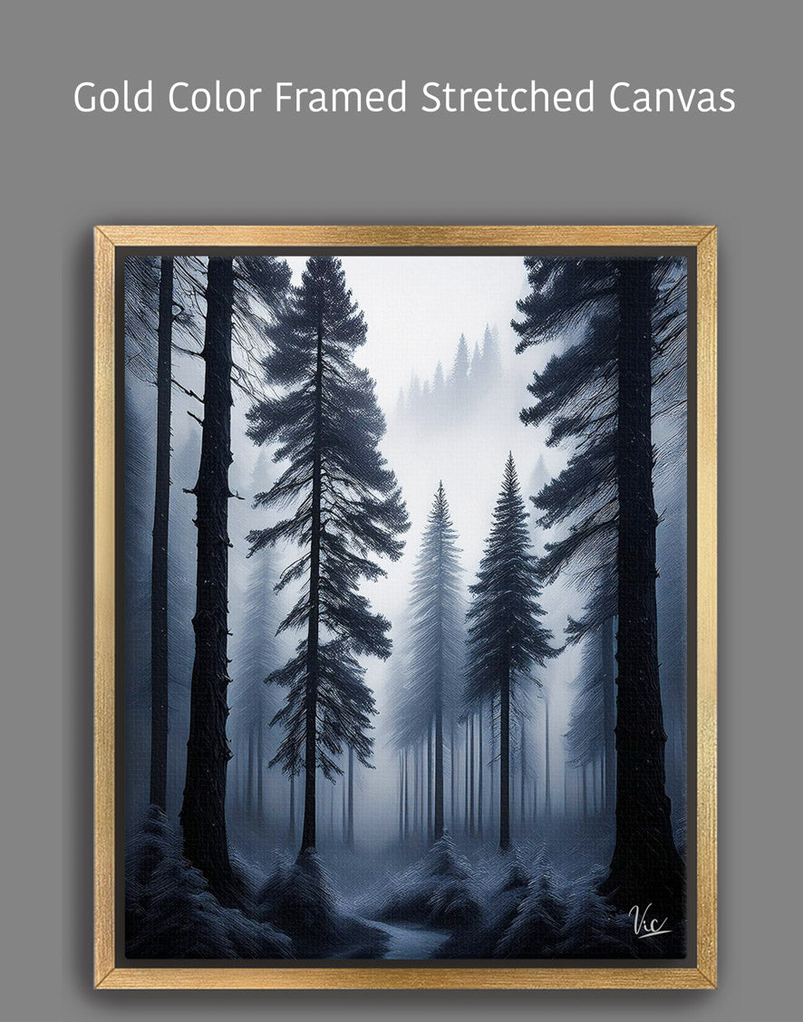 Dark Black and White Misty Forest Painting | Fine Art Wall Décor