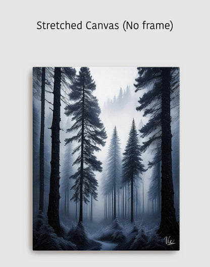 Dark Black and White Misty Forest Painting | Fine Art Wall Décor