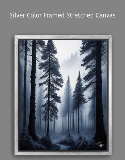 Dark Black and White Misty Forest Painting | Fine Art Wall Décor