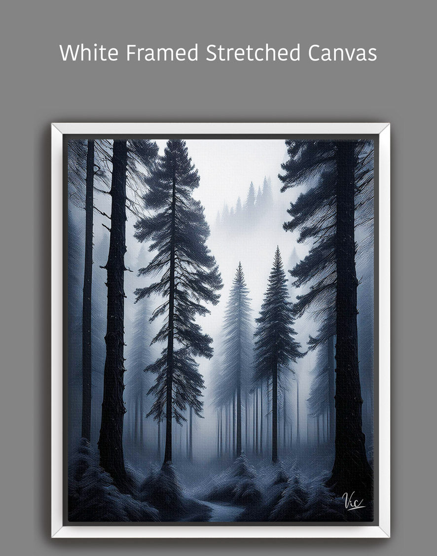 Dark Black and White Misty Forest Painting | Fine Art Wall Décor