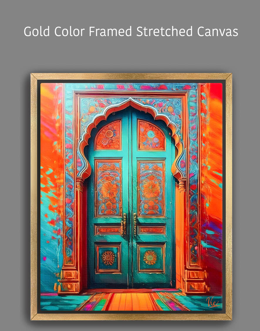 Vibrant Traditional Indian Door Fine Art Painting