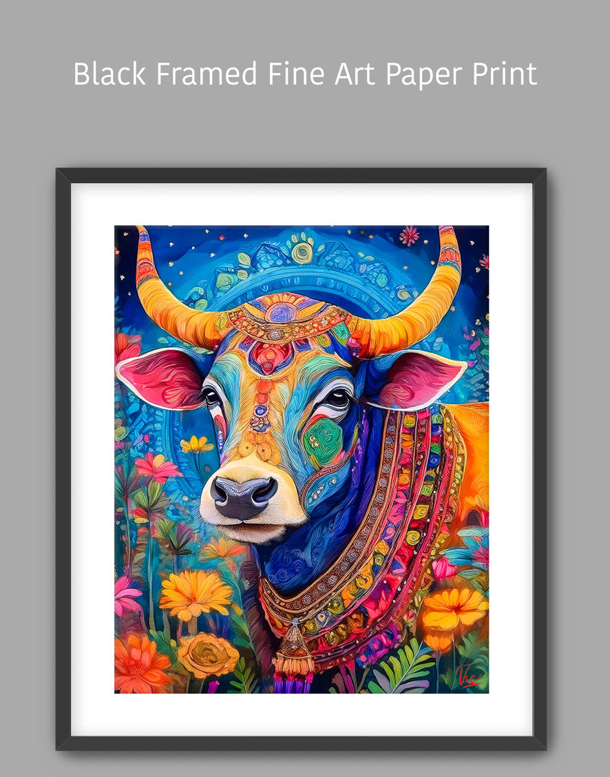 Colorful Vibrant Indian Cow Kamdhenu Auspicious Painting