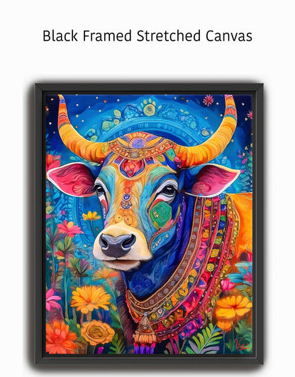 Colorful Vibrant Indian Cow Kamdhenu Auspicious Painting