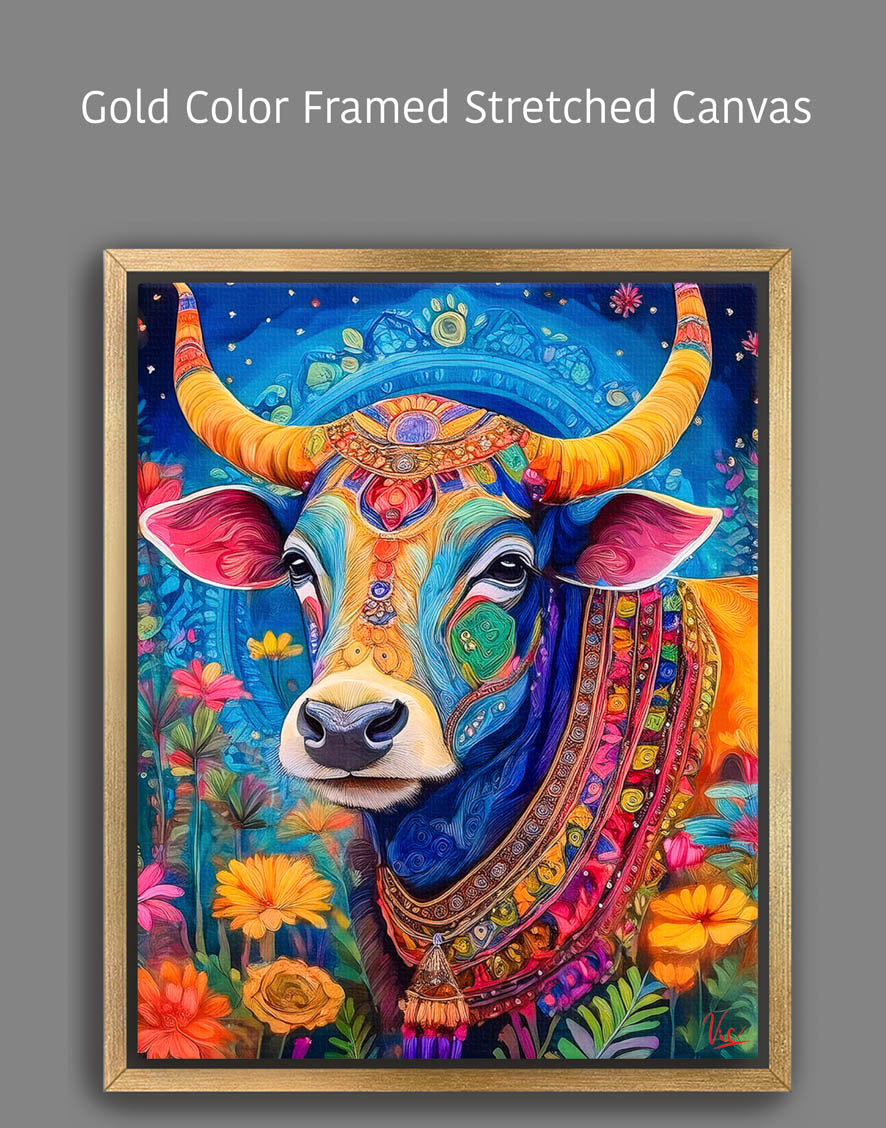 Colorful Vibrant Indian Cow Kamdhenu Auspicious Painting