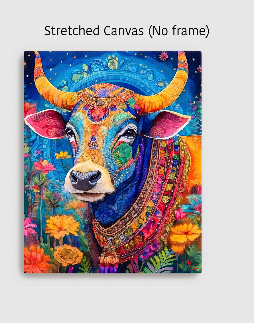 Colorful Vibrant Indian Cow Kamdhenu Auspicious Painting