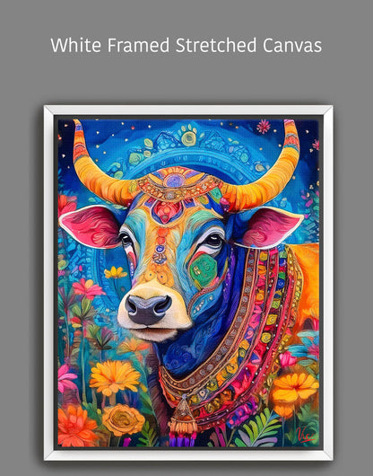 Colorful Vibrant Indian Cow Kamdhenu Auspicious Painting