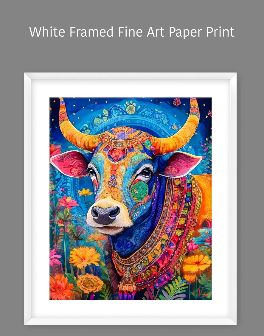 Colorful Vibrant Indian Cow Kamdhenu Auspicious Painting