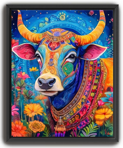 Colorful Vibrant Indian Cow Kamdhenu Auspicious Painting