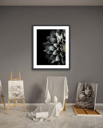 Black and White Half Flower Contemporary Modern Painting