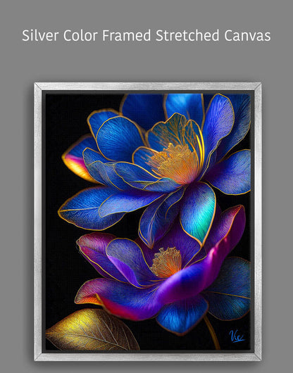 Colorful Vibrant Blue Golden Flowers Contemporary Modern Artwork