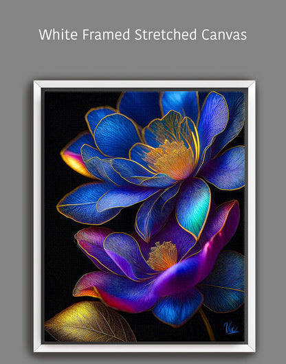 Colorful Vibrant Blue Golden Flowers Contemporary Modern Artwork